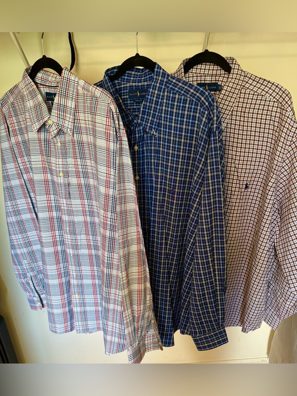 Ralph Lauren Men’s Multi Plaid Button-Down Shirt Trio (Blue, Red, Brown)